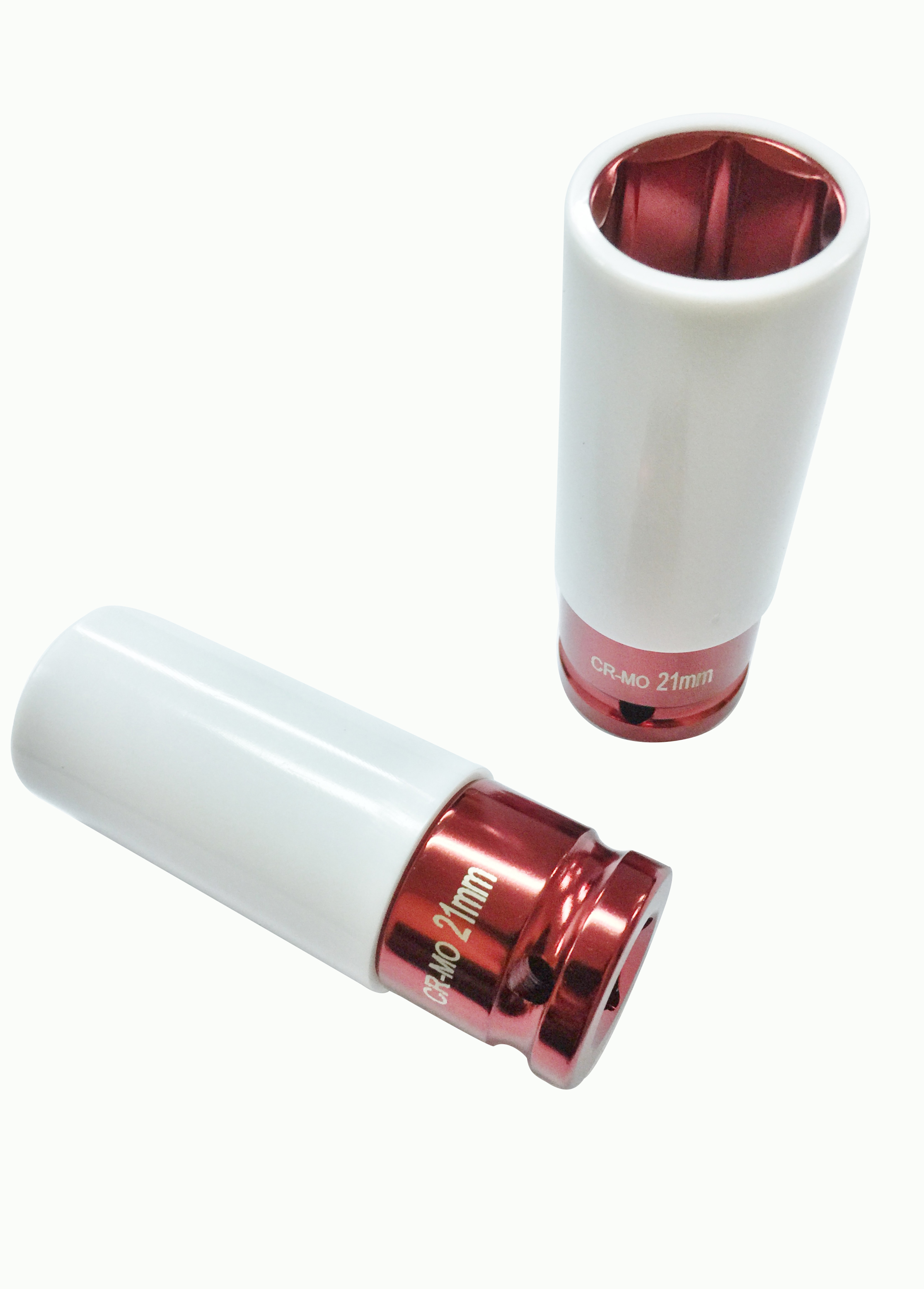 1／2" DR. × 21mm 6PT Flank Thin Wall Deep Impact Sockets with Plastic Sleeves